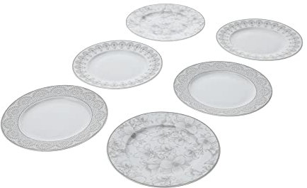 HERVIT Box Set 6 piattini in box regalo idea bomboniera porcellana grigio 19,5cm