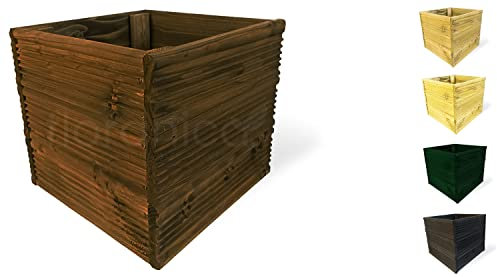 Floranica Cajas de Macetero Madera de alerce Macetas para Flores Arriate Cuadrado Macetero Agujeros de Drenaje Rústico Suculenta Interior y Exterior 30cm x 30cm x 28cm Marrón