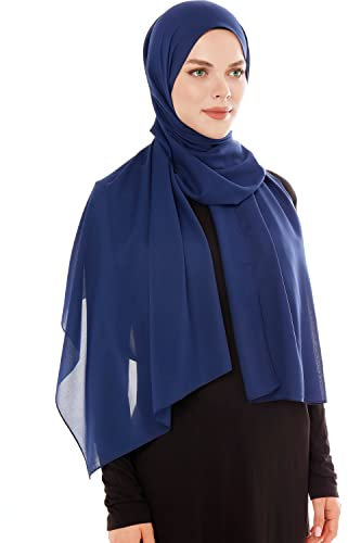 Ayisah Kopftuch Damen Hijab - Chiffon Hijab Kopftuch Für Damen - Moderne Muslimisch Chiffon Hidzab Tuch Schal Kopftucher - Navy Blau