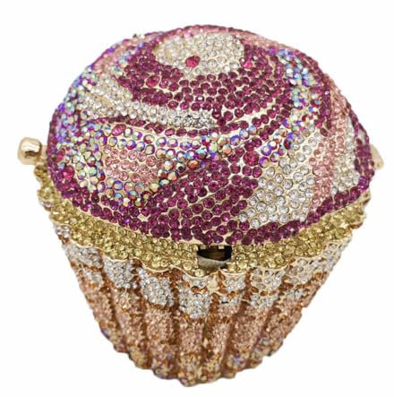 DJBM Niedliche Cupcake-Strass-Clutch, Diamant-Kristall-Geldbörse, Abendtaschen für Frauen, Party, Hochzeit, Cocktail, Abschlussball, Violett