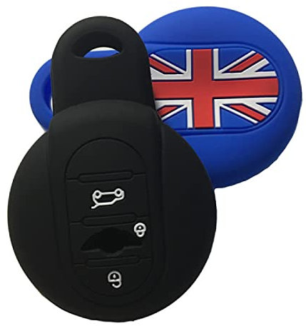 LCFZDQ Silikon-Autoschlüssel-Abdeckkappen-Set, Tasche, Schlüsselabdeckung, passend für BMW Mini Cooper 2014 2015 F55 F56 3-Knopf-Schlüssel, Schwarz