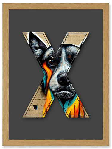 Wee Blue Coo Letter X Dog Snout Decorative Graffiti Mural Alphabet Initial Stencil Artwork Framed Wall Art Print A4