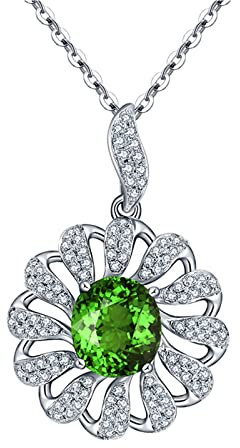 Lieson Anhänger Kette Damen, 750 Gold Kette Damen Blume mit Grün Turmaline 2.23ct Anhänger Halskette Hochzeit Weißgold Charms