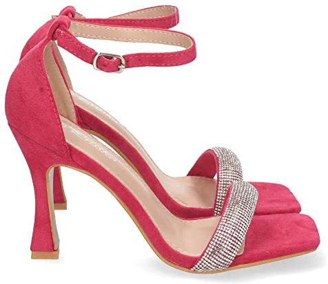 shoes&blues.es 67285-Sandalia de Tacon para Mujer, Comoda, Pala con Strass, y Cierre de Hebilla, Otono Invierno 2022. Talla 37 Fucsia