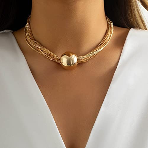 Wedity Punk Multi-layer Overlay Necklaces Bracelets Geometric Sphere Choker Necklace Thick Chains Jewelry for Women and Girls (Gold Necklaces)