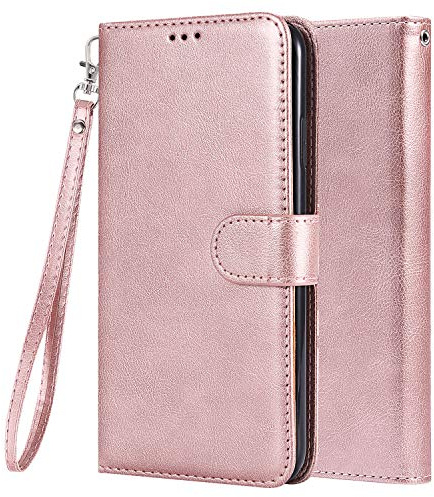 LEMORRY Coque pour iPhone 14 Pro Max Etui Cuir Multifonctionnel 2in1 éclair Pochette Magnétique [Stand de Voiture] Cadre Photo TPU Silicone Housse Etui iPhone 14 Pro Max (Or Rose)