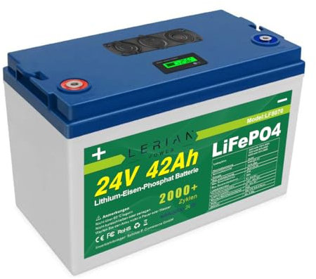 LiFePO4 Akku 24V 42Ah 50A Lithium-Eisen-Phosphat Batterie für Camping Boot