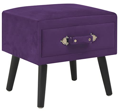 Foknhdi Nachttisch Dunkelviolett 40x35x40 cm aus Samt und massiver Kiefer mit Schublade, moderner Beistelltisch platzsparend für Schlafzimmer, Dachschräge und kleine Flure