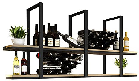 AYVADA Deckenregal-Hängeregal, Deckenmontage-Weinregal, 2-Schicht-Industrie-Garage-Lagerregal-Holzregale, Schwarze Flachrohr-Regalhalterung, einfache Montage (Size : 120 * 30 * 80cm)