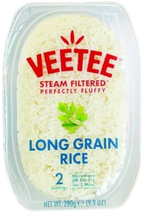 VEETEE Microwavable Long Grain Rice Pot, Quick Cook Cupboard Food, Low Sodium, Wheat-Free, No Artificial Colours, Flavours or Preservatives, 280 g (Pack of 6)