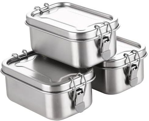 Misichao Stainless Steel Food Containers with Airtight Lids, Small 400ml Set of 3 Reusable Metal Food Storage Box for Meal Prep, Lunch Box, Snacks & Leftovers | Leakproof BPA-Free