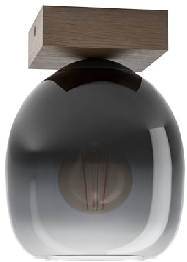 EGLO Deckenlampe Filago Deckenleuchte aus Holz | in Walnuss-Braun und Glas in Schwarz-transparent, Wohnzimmerlampe FSCM70PA, Lampe Decke Wohnzimmer, E27 Fassung