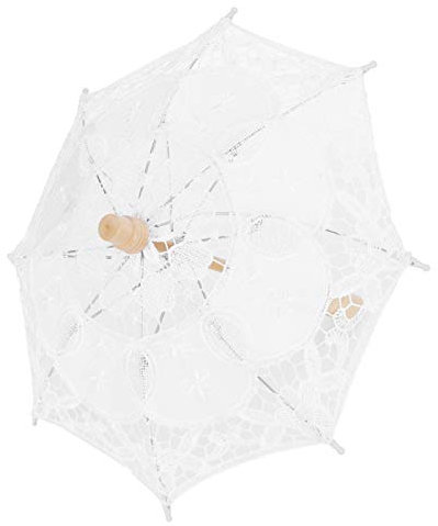 Vintage Spitzenschirm für Hochzeit, Handgefertigt, Baumwolle, Blumenstickerei, Weiß