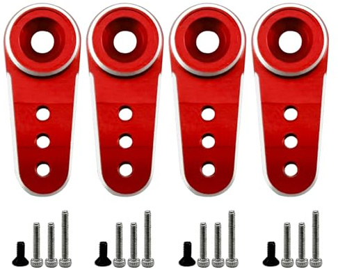 4 Stück Aluminium 15T Servo Horn Arme RC Mini Servo Hörner Spielzeug Auto Zubehör Kompatibel mit Emax ES08MA Servo Fit für Axial SCX24 1/24 RC Crawler (rot)