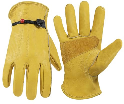 HANDLANDY Gardening Gloves for Men and Women, Thorn Proof Leather Work Gloves Heavy Duty Comfortable Utility Garden Working Gloves Full Cowhide Large