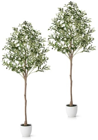 PASCH® 2 x Künstlicher Olivenbaum (180cm) - Stilvoll & Naturgetreu | Künstliche Pflanzen groß | Kunstpflanzen groß: Olive Tree | Olivenbaum künstlich groß für EIN mediterranes Ambiente