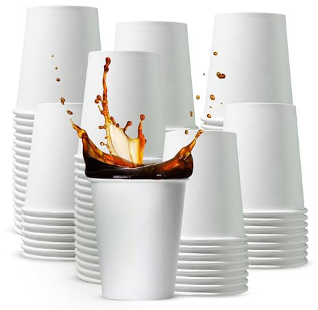 CHEF ROYALE Pack of 100x 6oz Paper Cups for Hot & Cold Drink Disposable Coffee Cups Eco Friendly Cups Perfect to Use for Your Home, Office, Cafe, Work Outdoors White Cups (100, 6oz)
