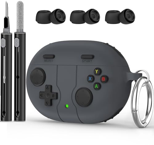 Silicone Case for Beats Studio Buds Case Cover, with Beats Studio Buds 2021 & Beats Studio Buds+ Plus 2023,Case with Cleaner kit，Keychain，EarBuds，Shockproof Cartoon Silicone Cover for Kids (Dark Grey)