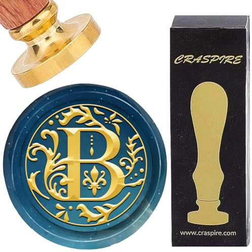 craspire Siegellack-Stempel Buchstabe B, Retro-Alphabet, Initialen, Wachssiegel-Stempel, Klassischer Vintage-Stil, 26 Buchstaben, AZ, 25 mm, Abnehmbarer Messingkopf, Holzgriff Für DIY Scrapbooking