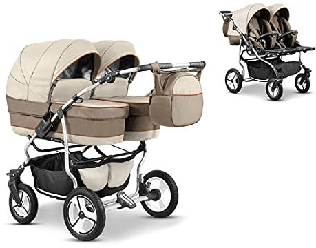 Elcar Zwillingskinderwagen 2 in 1 Twin Star inkl. Sportsitze - 10 Teile - in Beige-Sand