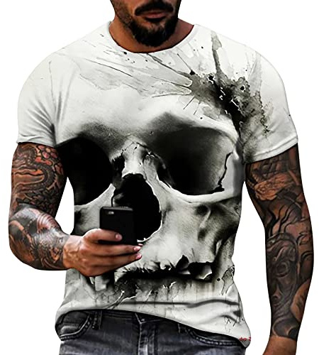 Uwdiohq Herren-T-Shirts 3D-Grafik-Kurzarm-T-Shirts Rundhals Lustige Bedruckte Sommeroberteile Schlanke Passform Freizeithemd Atmungsaktiv Leichtgewichtig Herrenhemden für Sommer