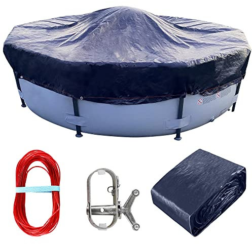 STARPYNG-Pool Cover,Above Ground Pool Solar Cover, Underground Pool Cover Protector with Drawstring Design, Easy to Install (Pool Size: 13FT, Cover Size: 16FT, Round, Navy/Black,Weave 7x7)