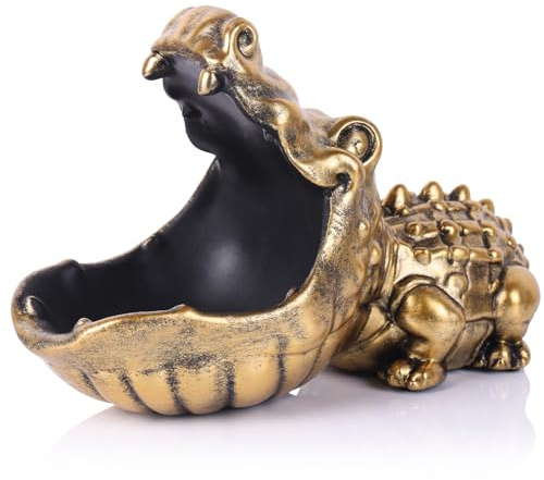oliruim Alligator Statue Key Bowl, Fun Animal Statue Candy Dish for Entryway Decorative Bowl, Office Candy Dish, Big Mouth Sculpture Home Living Room Trinket Container Storage Box (Gold)