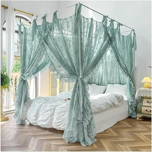Prinzessinnen-Bett-Moskitonetz, mit Spitze bestickter Bettvorhang für Schlafzimmer, 150 cm/180 cm/200 cm (Farbe: Weiß, Größe: 150 x 200 cm/59 x 79 Zoll) (Farbe: Blau, Größe: 200 x 220 cm) /