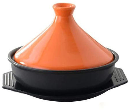 LVYUDS Tajine Topf Marokko für Kochen, Keramik Tajines Konisch Deckel mit Tablett Kompatibel mit Gas Herd Geschmort Huhn Suppe Geben Weg Rezepte(Color:Orange)