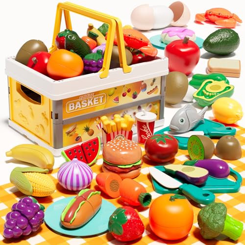 BunnyJOY Spielküche Zubehör, Spielzeug Küche mit Handkorb, Küchenzubehör Küchenspielzeug Geschenke für Kinder Mädchen 3+ Jahre alt