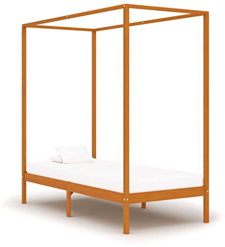 OHOOWOO Himmelbett-Gestell Honigbraun Massivholz Kiefer 90 x 200 cm,