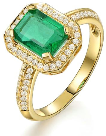 Daesar Ring 585 Gold Damen mit Edelstein, Trauringe Rechteck mit 2ct Smaragd Verlobungsringe Hochzeitsringe Nickelfrei Große 51 (16.2)