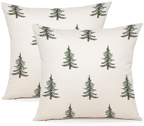 YCOLL Kissenbezug 45x45 2er Set Kissenbezug Weihnachten Kissenbezüge Dekokissen Leinen Kissenhüllen für Deko Weihnachten Sofa Schlafzimmer Couch 45x45 cm