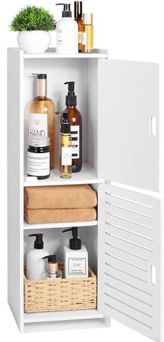 YARUKIMA Bathroom Storage Cabinet, Freestanding Bathroom Floor Cabinet with Door, Waterproof Cabinet Shelf for Bathroom, Home Storage Organizer Unit for Office, Living Room, Kitchen, Entryway, White.