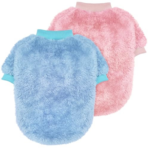 Idepet 2PCS Hund Pullover Haustier Pullover Pullover, Warme Welpe Sweatshirt Hunde Mäntel Pyjamas Katze Bekleidung Strickwaren Jumpsuit Kleidung Chihuahua Yorki Kleiner Mittlerer Hund (PinkBlue, XS)