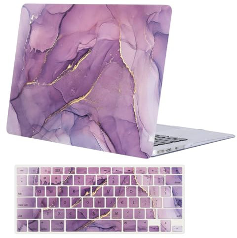 Funda rígida para portátil compatible con MacBook Pro de 15 pulgadas 2015 2014 2013 2012 versión A1398 con pantalla Retina, funda protectora rígida de plástico y cubierta para teclado, mármol morado