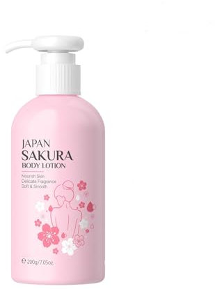 Bodylotion - Kirschblüte Körpercreme, mit Sheabutter und Weißem Tee-Extrakt, glättet und befeuchtet trockene Haut, leicht parfümiert, Körperpflege für 24h Feuchtigkeit, 200g (1)