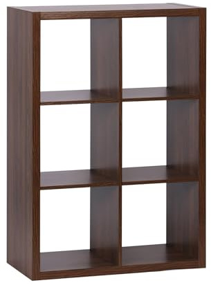 Bücherregal, 2 Ebenen 6 Fächer, Walnussholz-Look, B 111,2 x T 39 x H 76 cm