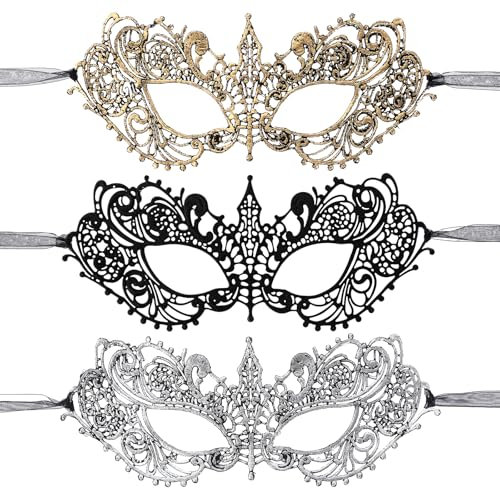 Xthrotsenk 3 Pcs Adult Masquerade Mask Lace Eye Masks Mysterious Fun Black Lace Headpiece Mardi Gras Party Supply for Women Costume Parties, Role Plays