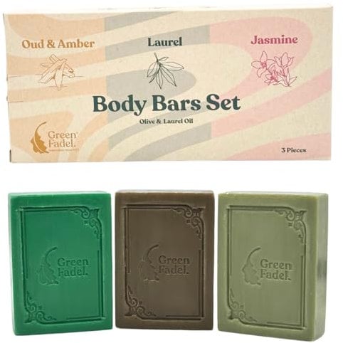 GREEN FADEL (Luxury) Aleppo Seife Original 3er Set, Lorbeer, Oud & Amber, Jasmin, Aleppo Seife Olivenöl & Lorbeeröl, Olivenölseife, Naturseife, für Gesicht & Körper