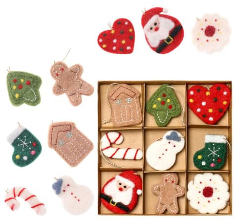 Ueiwffzo 9 teilig Weihnachtsbaumschmuck, Weihnachtsbaum Filzanhänger Deko, DIY Kinder Weihnachten Bastelset Christbaum, Ornamente Hängend Dekor (Weiß)