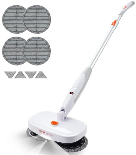 VEVOR Cordless Electric Mop, Electric Spin Mop with Water Tank, up to 40 mins Battery, LED Headlight, Dual Mop Heads, 4 Microfiber Pads & 4 Trapezoid Microfiber Pads, for Hardwood/Tile Floor Cleaning