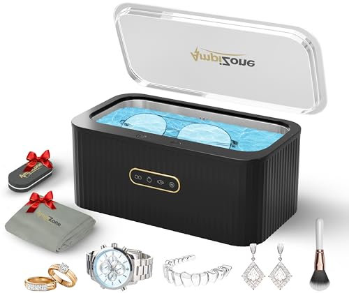 AmpiZone Ultraschall-Schmuckreiniger-Set – tragbarer Ultraschallreiniger für Zahnersatz, Brillen, Uhren, Ringe und mehr, Ultraschall-Schmuckreiniger