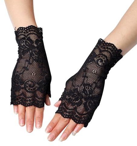 2 Fingerless Gloves,Spitzen Handschuhe Kommunionhandschuhe,Spitzenhandschuhe,Hochzeit Brauthandschuhe,Damen Abschlussball Sexy,Lolita für Handschuhen Kurze Elastische,Half-Finger Handschuhe