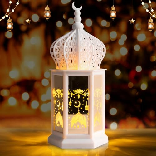 Vmxlso Ramadan Deko Laterne, 24.5cm Ramadan Dekoration Lampe, Eid Mubarak Dekoration Laterne mit Warmweiß Led Licht, Laterne Ramadan Deko für Islamische Muslimische Festival Dekorative