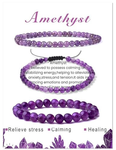ZENGSING Edelsteine Stretch Armband, 3 Stück Naturstein Perlen Stretch-Armband, 4mm/8mm Damen Edelstein Armbands, Chakra Armbands Steine, Naturstein Set für Frauen Männer Teens (Lila)