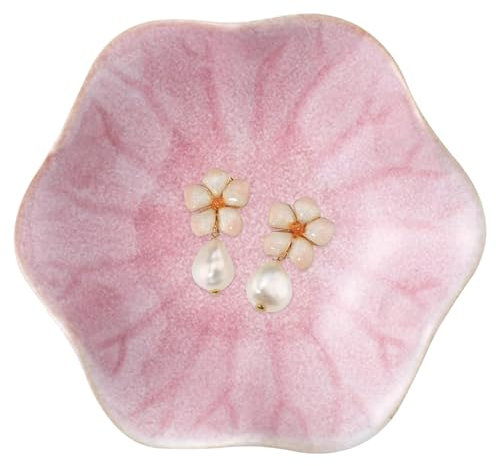 CavspkArt Ceramic Jewelry Dish, Decorative Trinket Tray, Small Ring Dish, Trinket Key Tray, Jewelry Tray, Jewelry Plate, Key Bowl, Ceramic Trinket Dish Gift for Women and Girls (Pink)