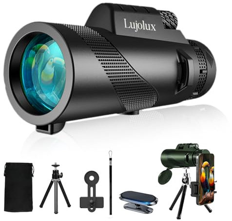Lujolux 80x100 High Power Monocular Telescope – Compact Monocular with Smartphone Adapter & Tripod, HD BAK4 Prism Scope for Bird Watching, Wildlife Viewing, Camping and Hiking