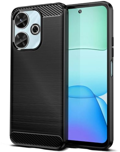 Qiinogow Funda para Xiaomi Redmi 13, Antigolpes Carcasa con Suave de TPU, Capa Ultrafina de Fibra de Carbono (Negro)