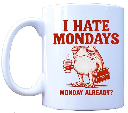 Millhouse Prints I Hate Mondays Funny Frog Mug – Grumpy Animal Coffee Cup for Work – Sarcastic Gag for Coworkers – Office Humor for Men & Women – Lazy Monday Mug – 11oz Ceramic